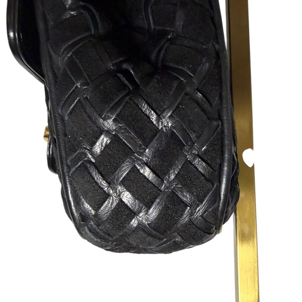 Vintage Bally Black Woven Suede Leather Top Handle Bag Gold Hardware - Picture 5 of 15